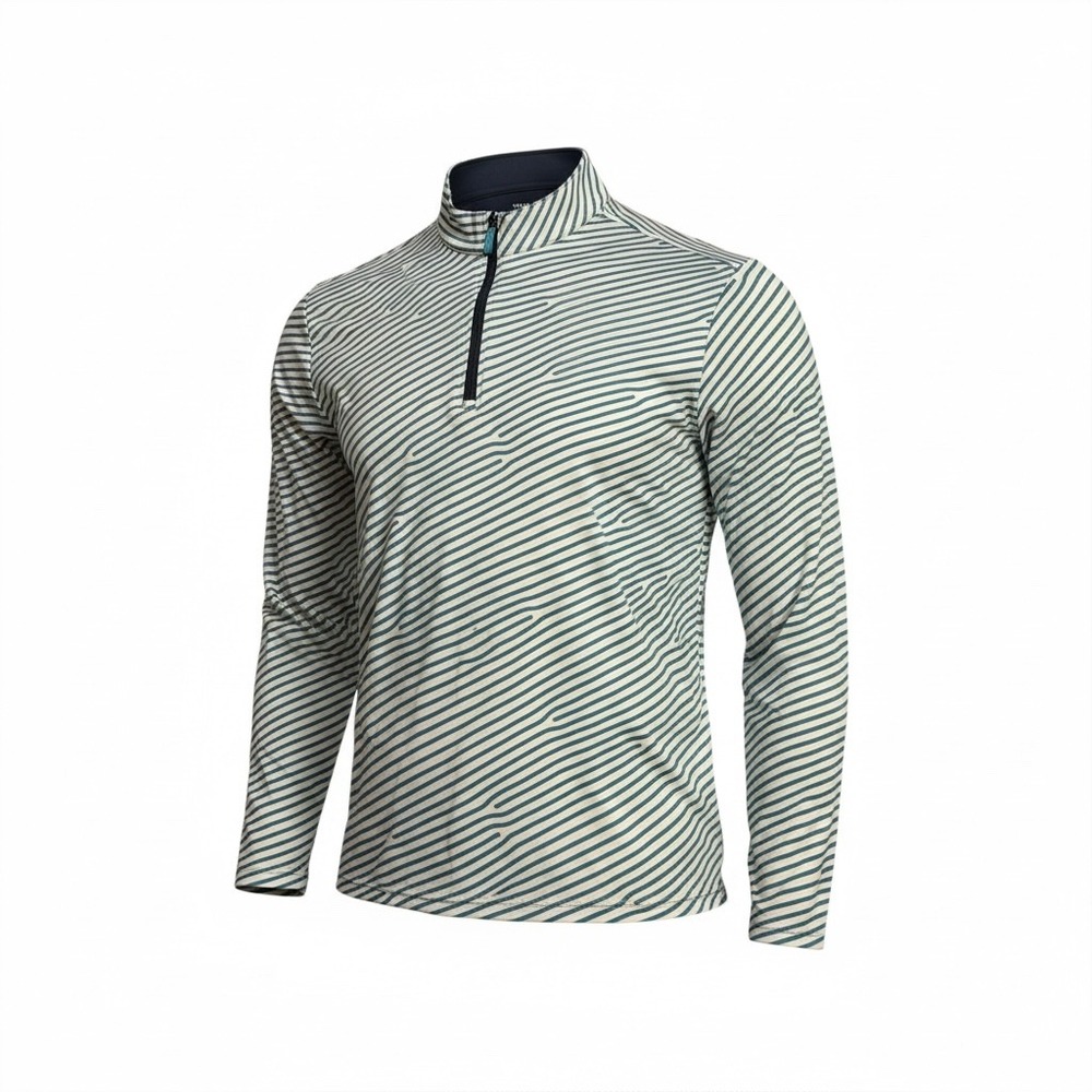 Pins‎ and Aces Mens Large 1/4 Zip Long Sleeve Golf Pullover Shirt Teal Stripe